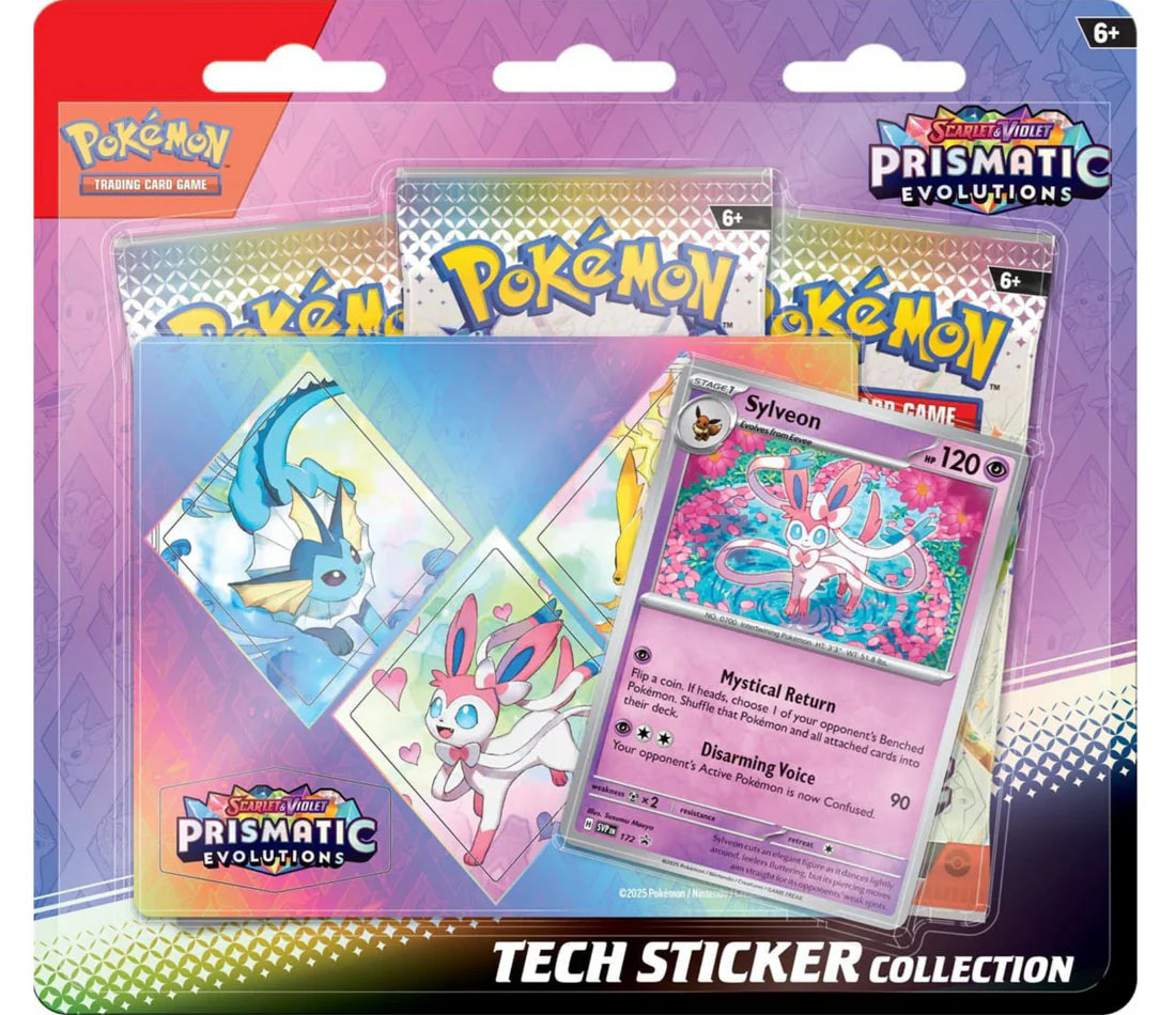 Pokémon TCG: Scarlet & Violet-Prismatic Evolutions 3 Booster Packs & Promo Card Sticker Collection