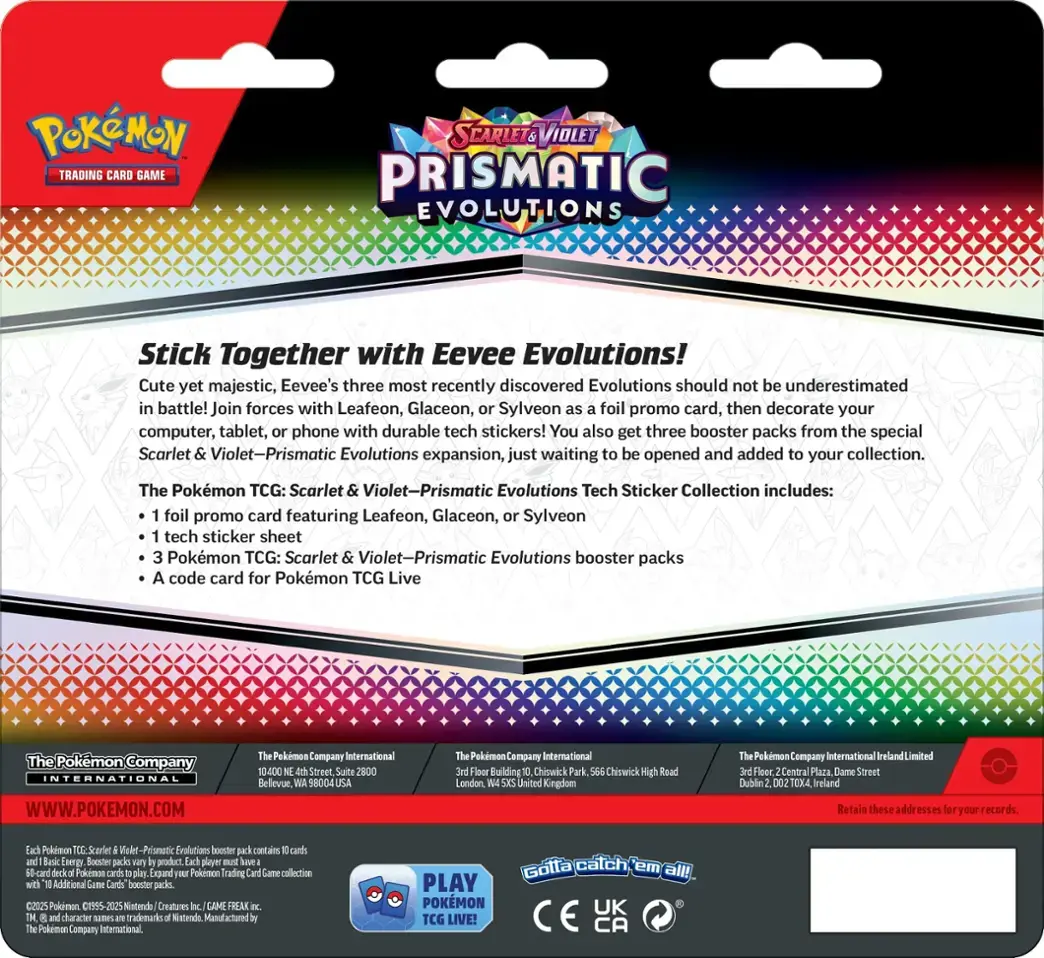 Pokémon TCG: Scarlet & Violet-Prismatic Evolutions 3 Booster Packs & Promo Card Sticker Collection