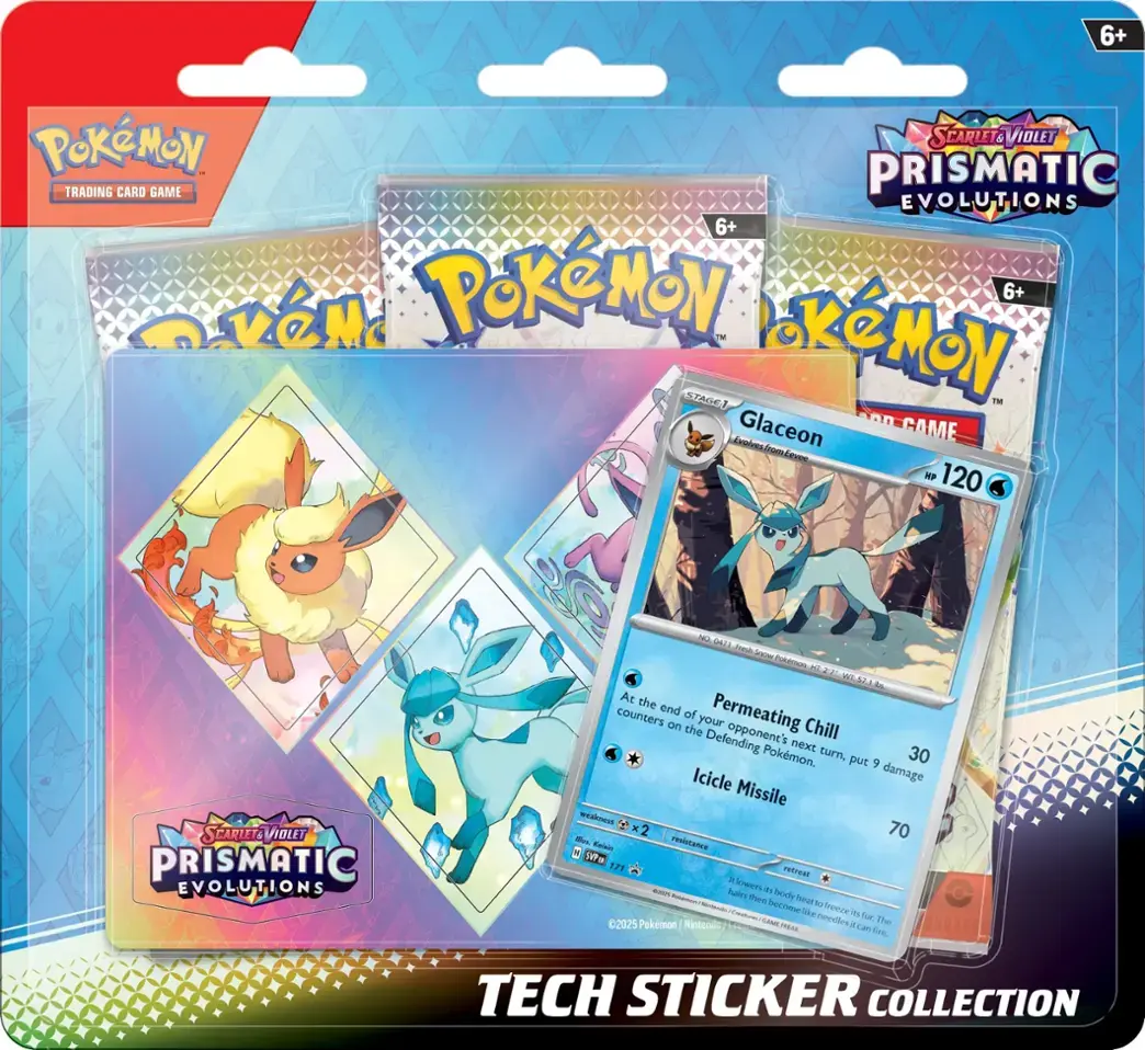 Pokémon TCG: Scarlet & Violet-Prismatic Evolutions 3 Booster Packs & Promo Card Sticker Collection