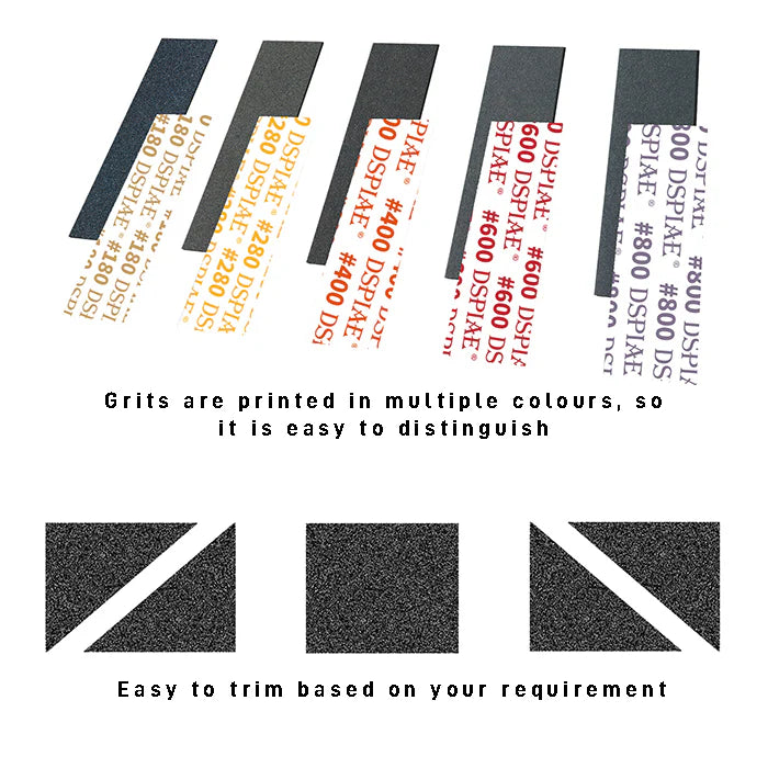 DSPIAE Pre-Cut Self Adhesive Sandpaper 10pc (Grit: #180 #280 #400 #600 #1000 #1200 #1500 #2000 #2500)