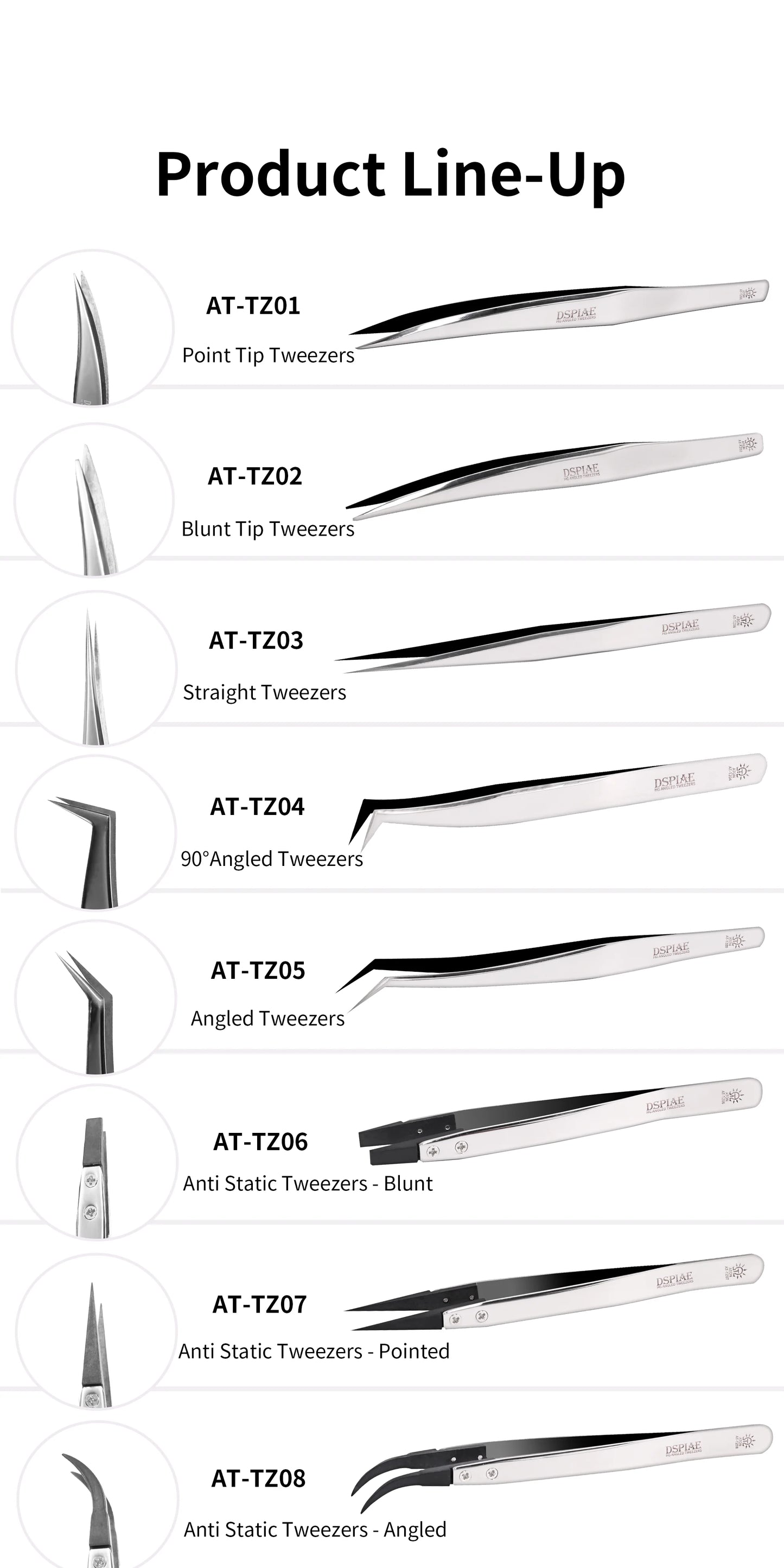 DSPIAE AT-TZ 01-08 Tweezers (8 Types)