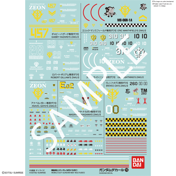 Gundam Decal Bandai GD 110 Mobile Suit Gundam MSV Multiuse 1