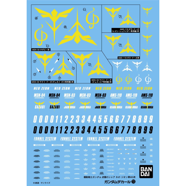 Gundam Decal Bandai GD 072 Gundam Decal Set for MS (Char's Counterattack) Neo Zeon