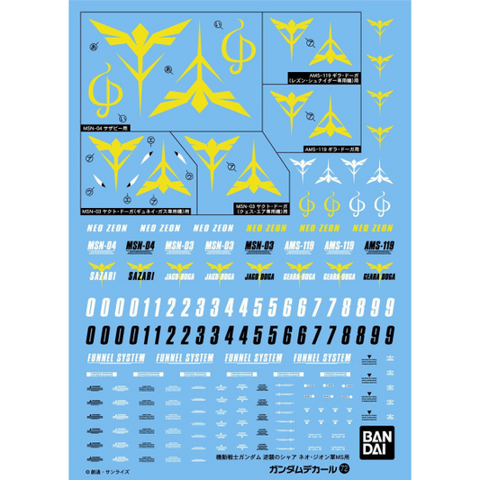 Gundam Decal Bandai GD 072 Gundam Decal Set for MS (Char's Counterattack) Neo Zeon