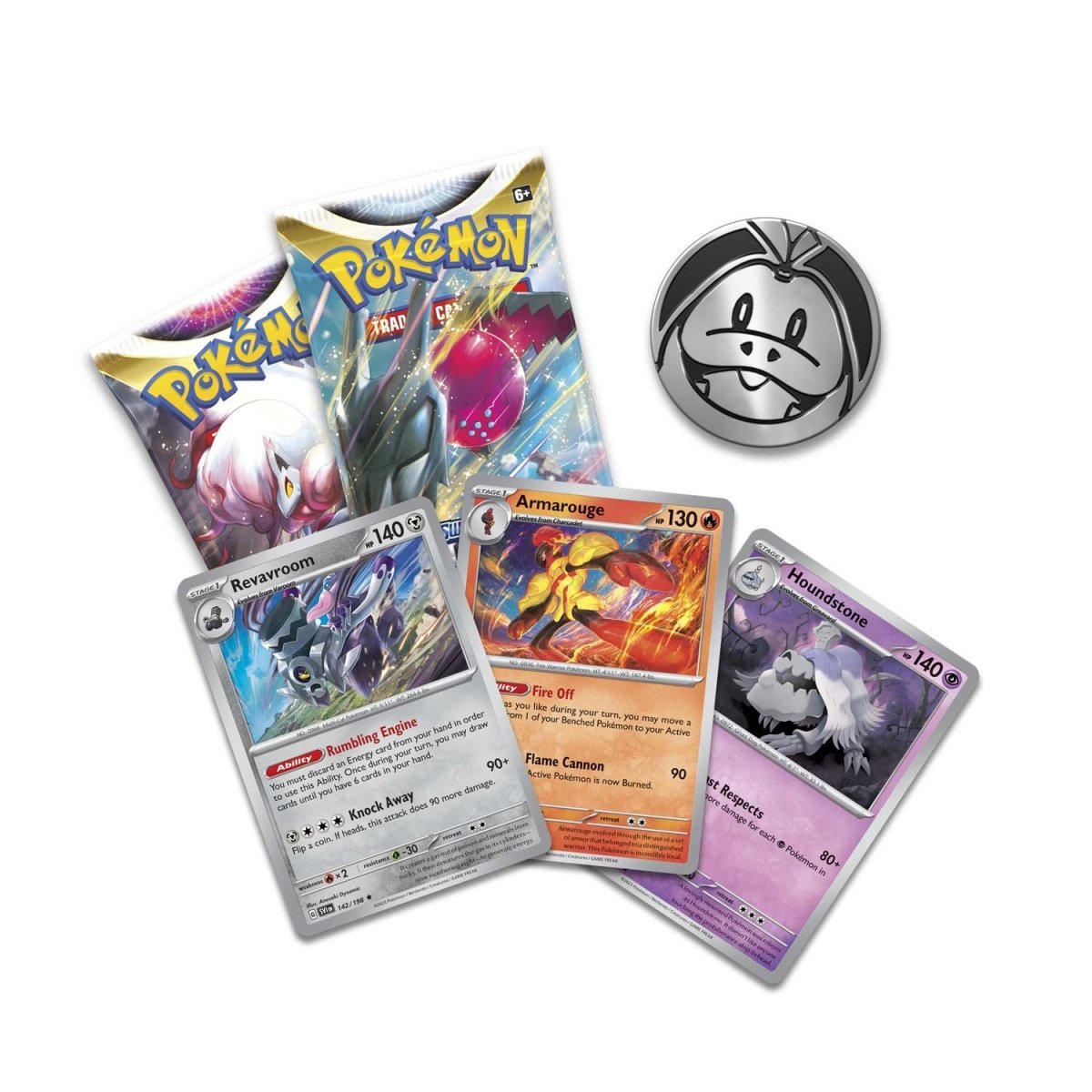 Pokémon TCG Enhanced 2 Booster Packs & Coin Armarouge, Revavroom & Houndstone