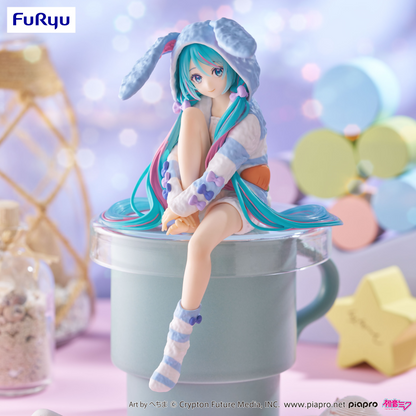 Hatsune Miku Noodle Stopper Figure Rabbit Ear Hood Pajama Blue Color ver.FuRyu