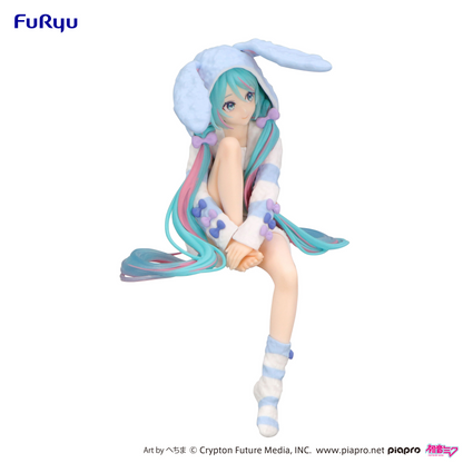 Hatsune Miku Noodle Stopper Figure Rabbit Ear Hood Pajama Blue Color ver.FuRyu
