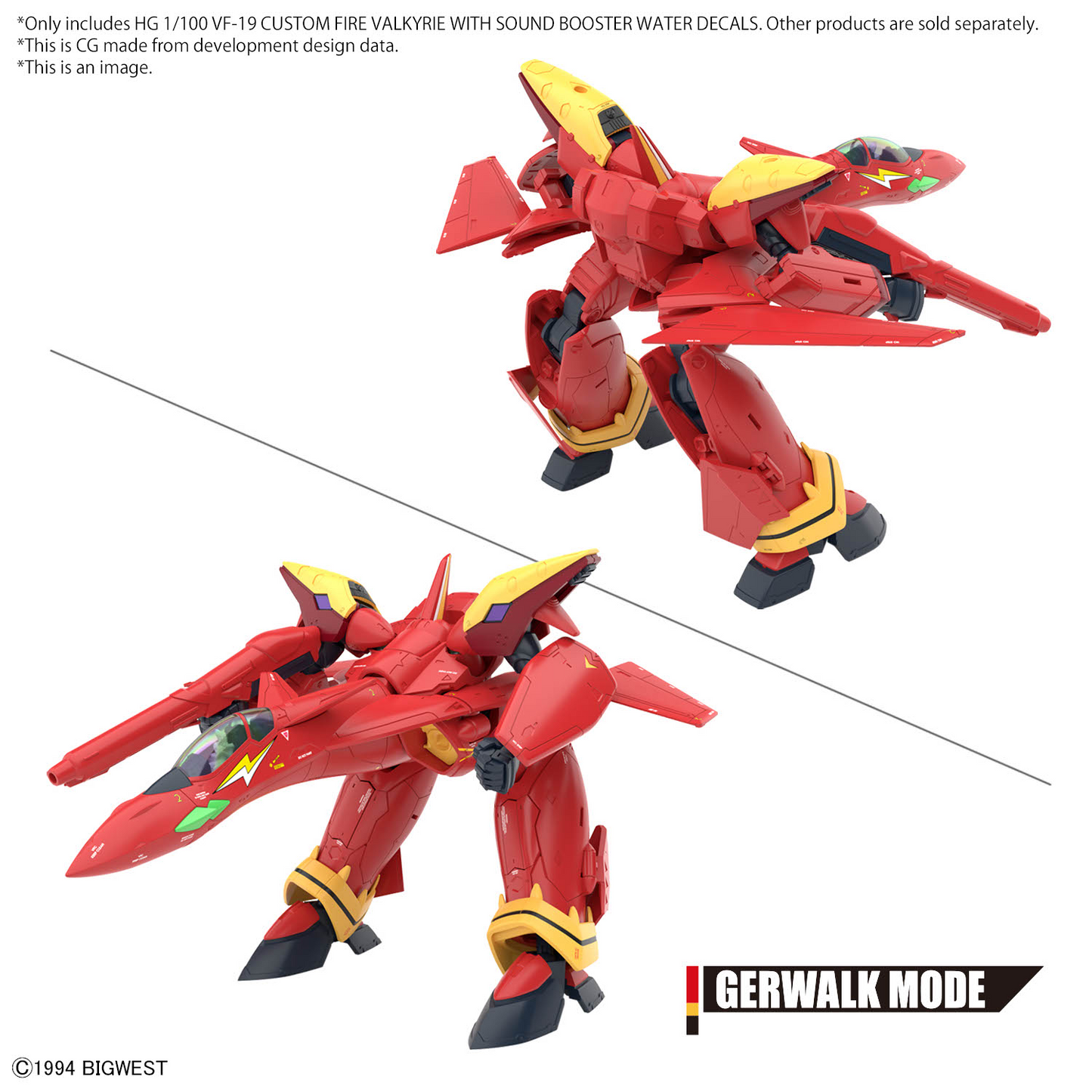 Macross HG 1/100 VF-19 CUSTOM FIRE VALKYRIE WITH SOUND BOOSTER WATER DECALS Bandai