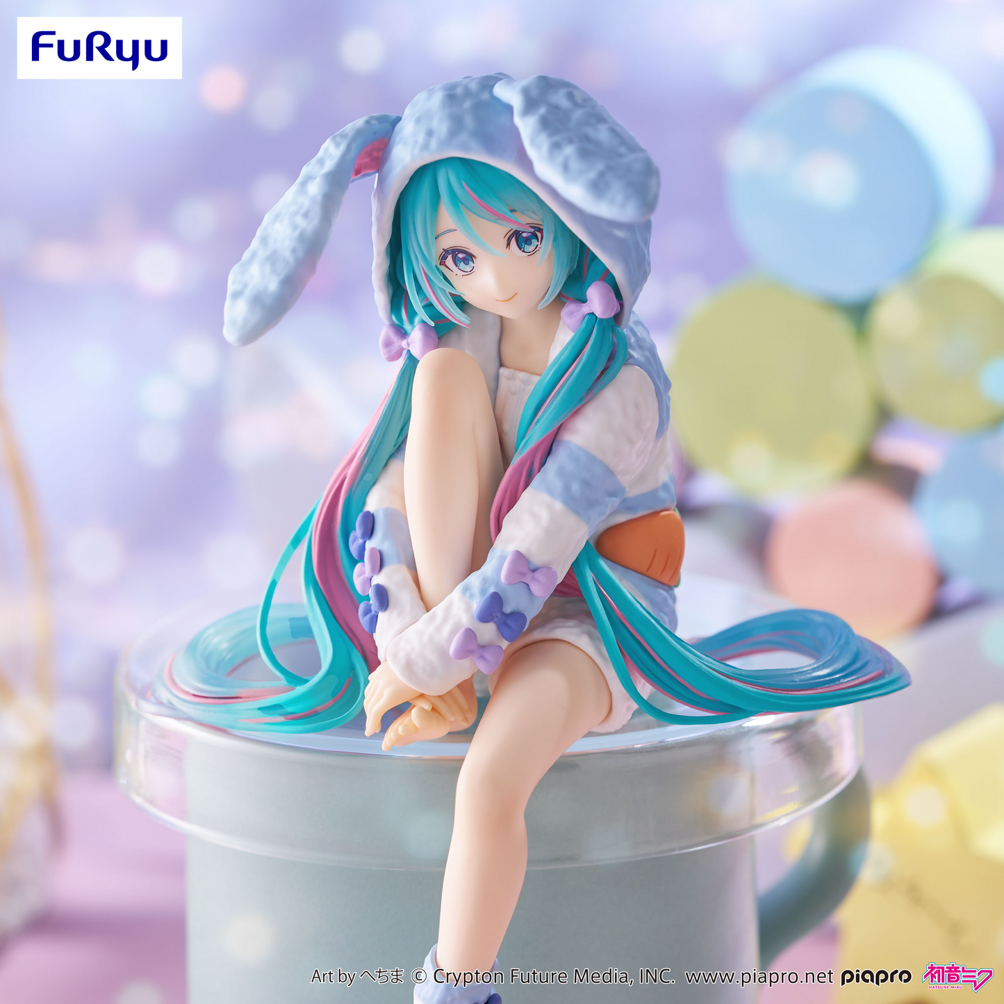 Hatsune Miku Noodle Stopper Figure Rabbit Ear Hood Pajama Blue Color ver.FuRyu