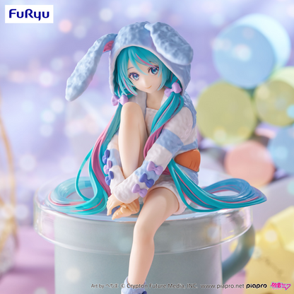 Hatsune Miku Noodle Stopper Figure Rabbit Ear Hood Pajama Blue Color ver.FuRyu