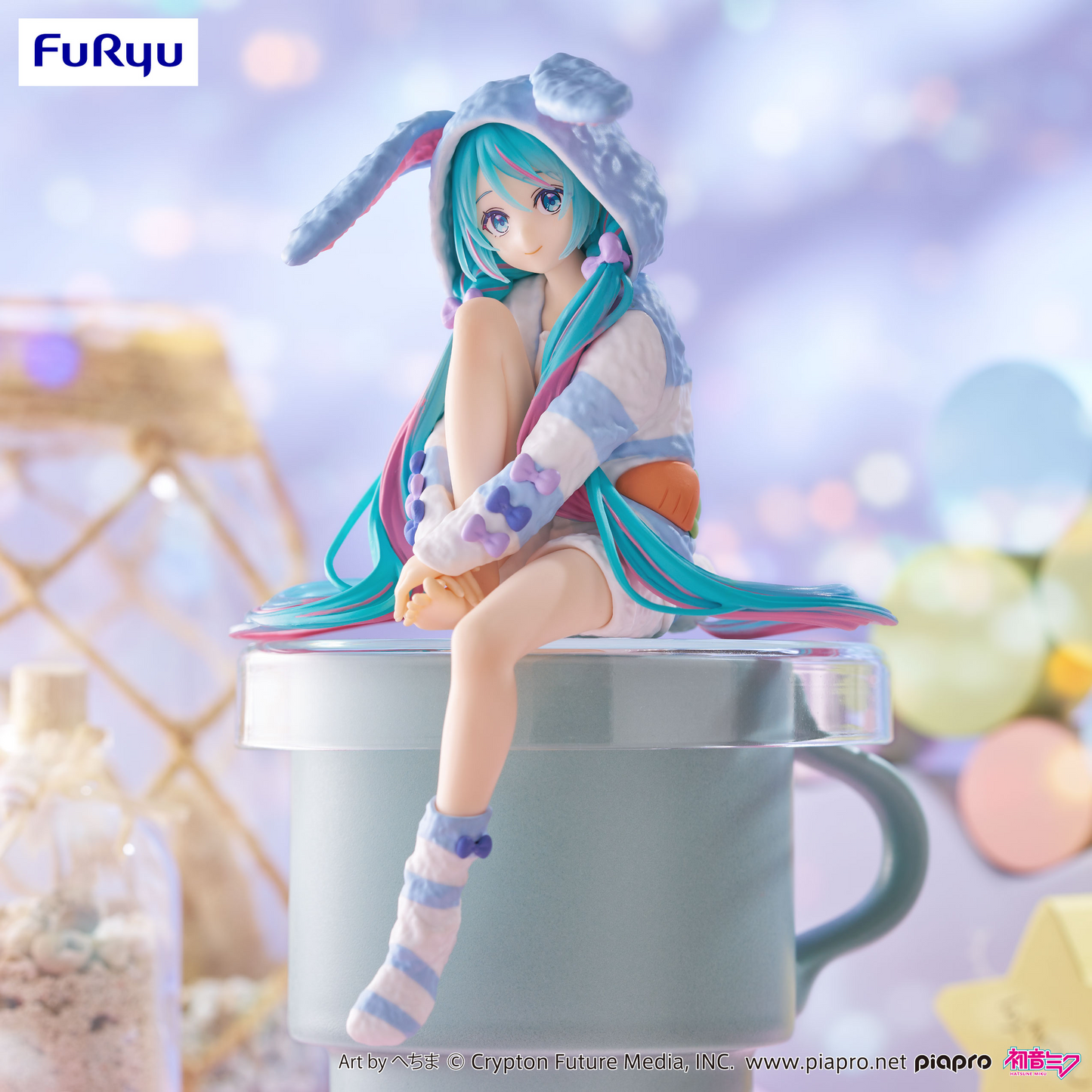 Hatsune Miku Noodle Stopper Figure Rabbit Ear Hood Pajama Blue Color ver.FuRyu