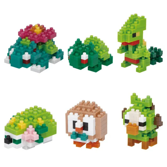 Pokémon Nanoblock mininano Series, Pokemon Type Grass Set 1 (an assortment of 6 characters - Venusaur, Bulbasaur, Sceptile, Shaymin, Rowlet, Grookey)